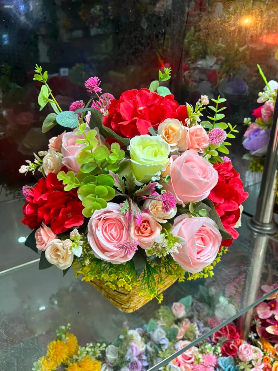 Blush & Crimson Rose Basket