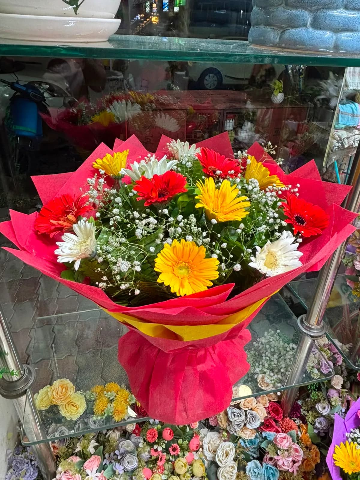 Bright Red & Yellow Gerbera Celebration Bouquet