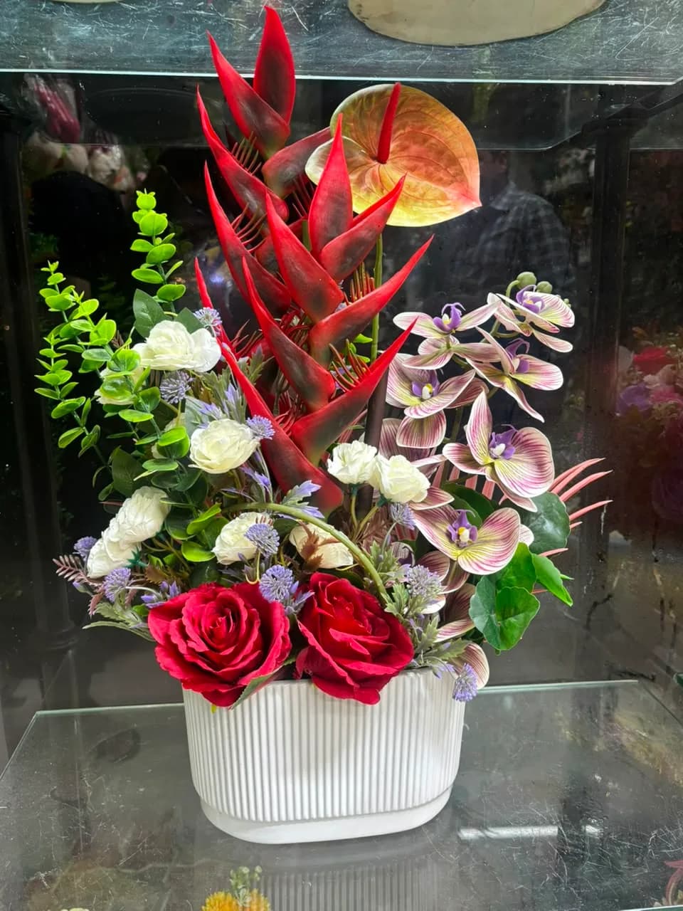 Crimson Orchid Elegance Basket Bouquet