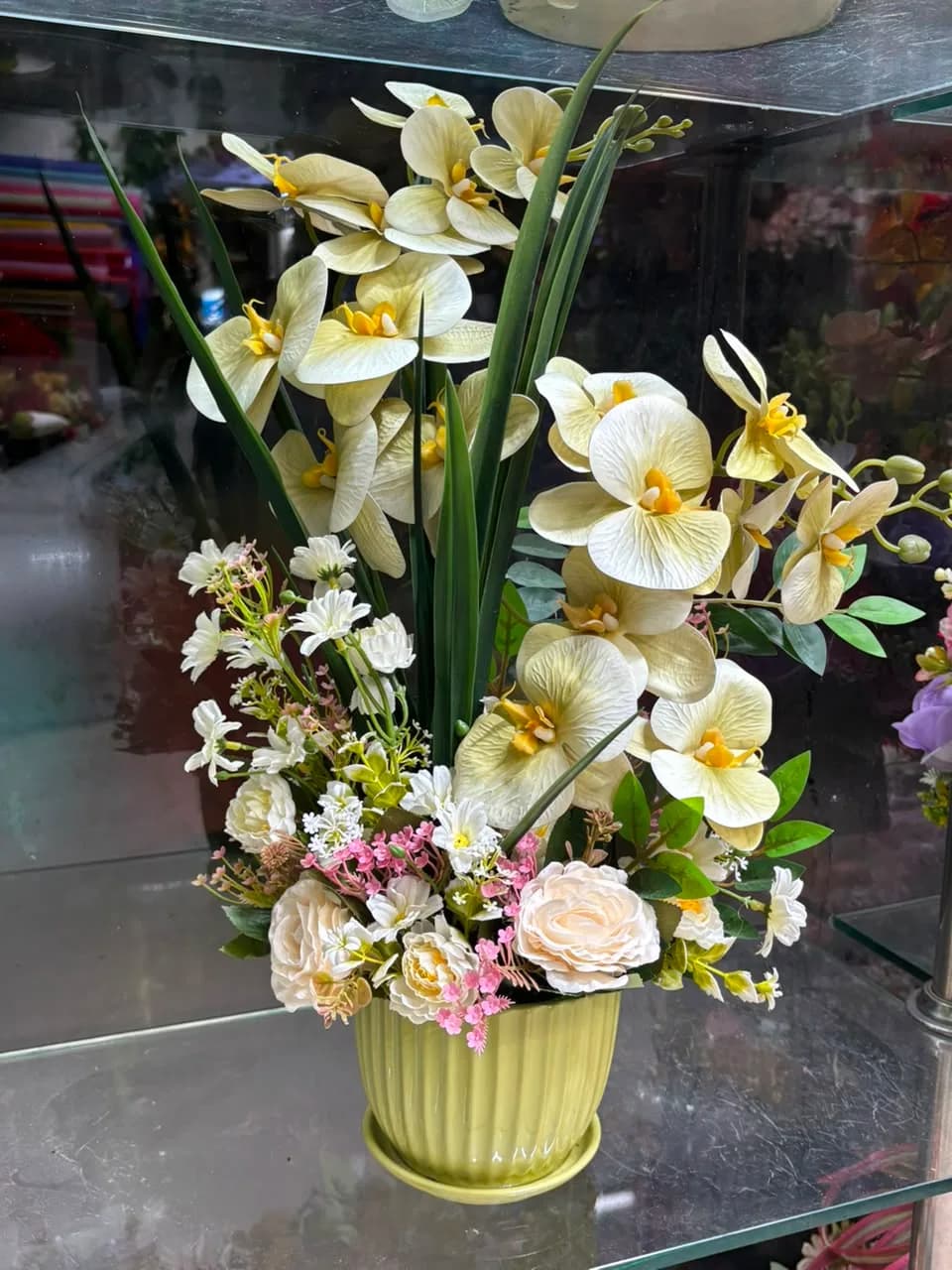 Ivory Orchid Garden Pot Bouquet
