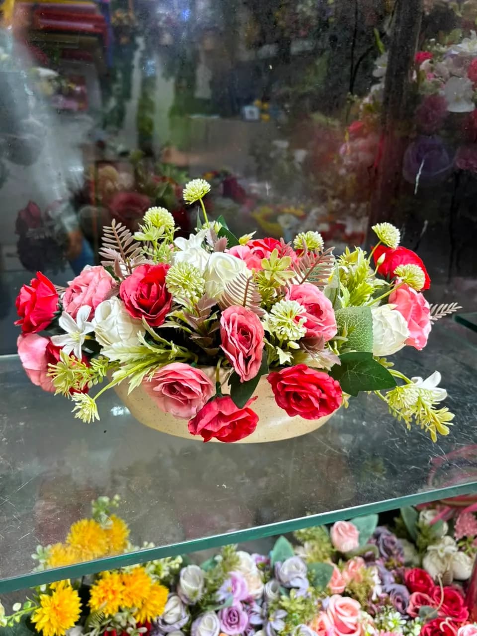 Blush & Ruby Rose Table Arrangement
